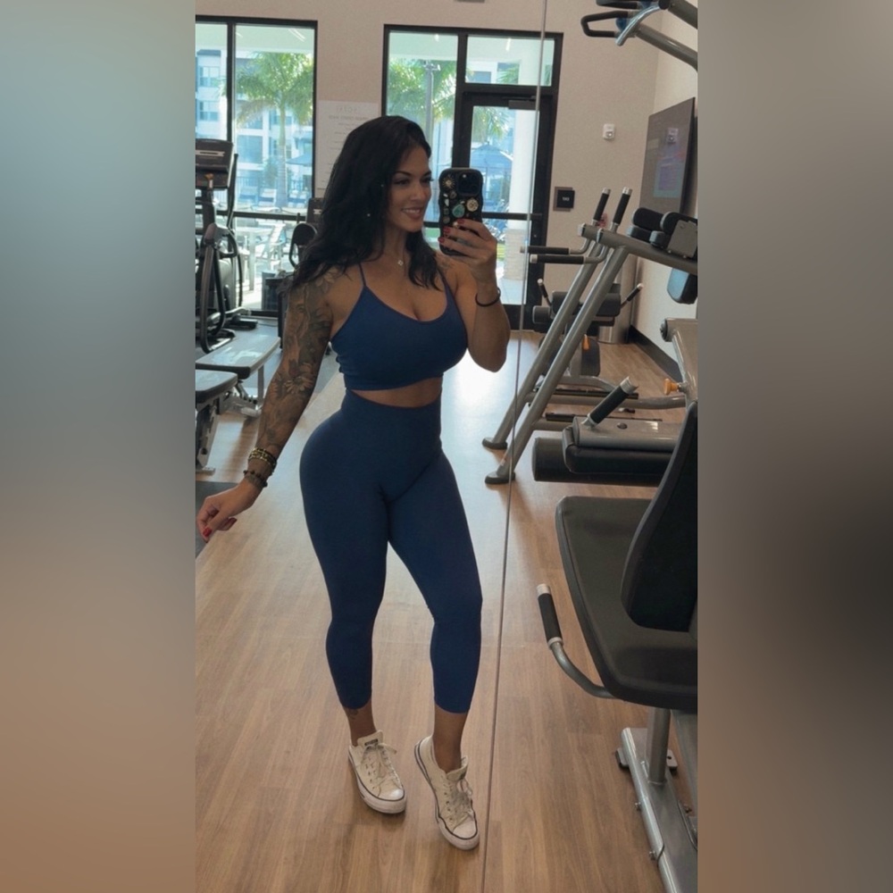 Navy Blue Seamless Sports Bra & High-Waist Leggings Set